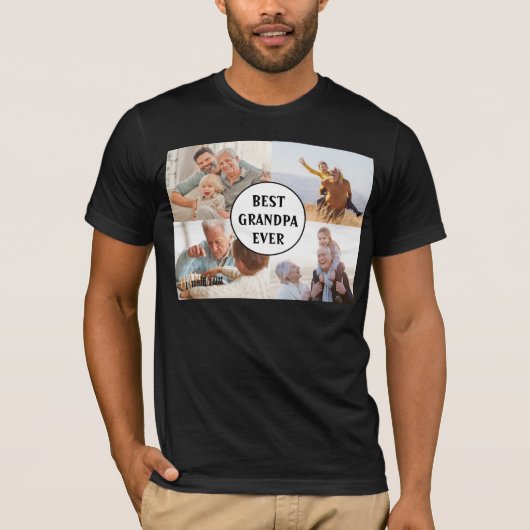 世界で最高のじいちゃん 4枚の写真のコラージュ 自分で作成 Tシャツ (正面)