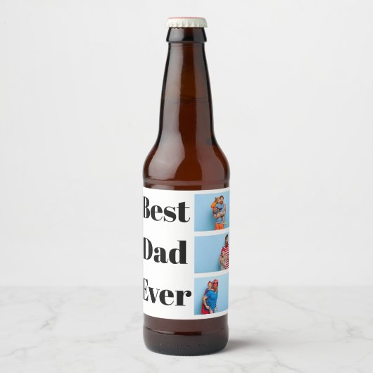 世界で最高のパパ 3枚の写真を飾ったコラージュ 父の日ギフト ビールラベル (正面)