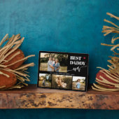 世界で最高のパパ 4枚の写真が入ったパーソナライズされたブラック フォトプラーク (側面)