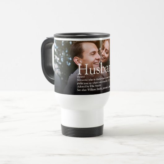 世界で最高の夫の定義写真 トラベルマグ (正面左)