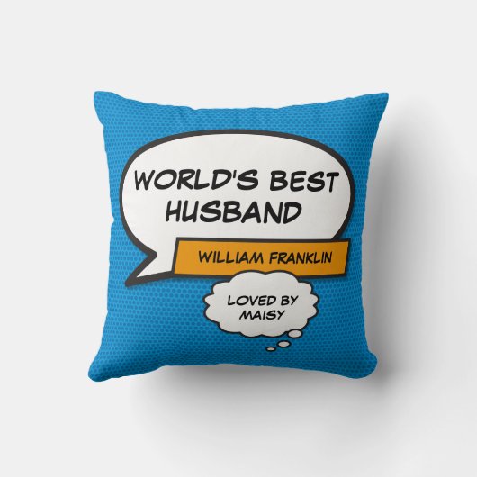 世界で最高の夫 クール ファン コミック ブルー クッション (裏面)