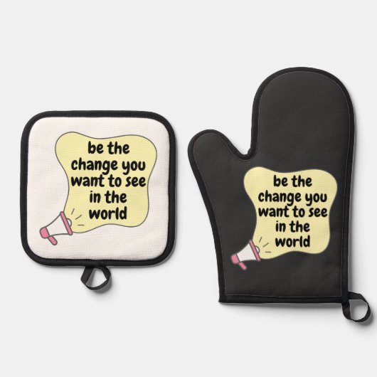 世界で見たい変化である 鍋つかみ&鍋敷きセット (正面)