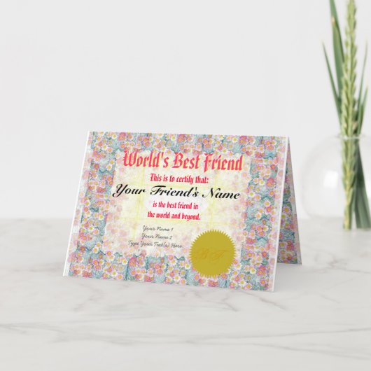 世界で親友の証明書を作って下さい カード (正面)