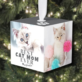 世界で1つだけのペット猫ママの写真クリスマスプレゼント キューブオーナメント