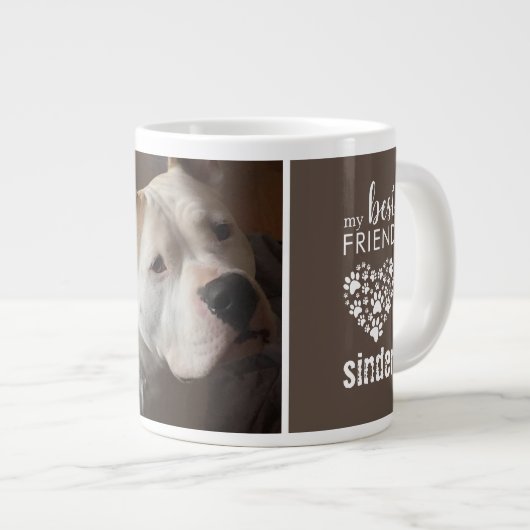 世界で1匹 私の大切な愛犬の写真 パーソナライズ ジャンボコーヒーマグカップ (正面右)