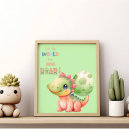 世界にあなたの咆哮を聞かせろ！ かわいい水彩恐竜 ポスター