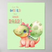 世界にあなたの咆哮を聞かせろ！ かわいい水彩恐竜 ポスター (正面)