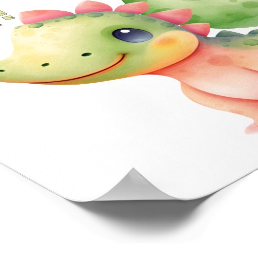 世界にあなたの雄叫びを聞かせて!かわいい水彩の恐竜 ポスター (角)