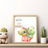 世界にあなたの雄叫びを聞かせて！かわいい水彩の恐竜 ポスター