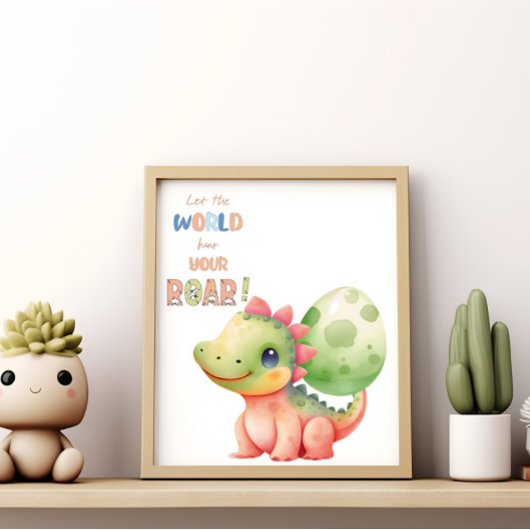 世界にあなたの雄叫びを聞かせて！かわいい水彩の恐竜 ポスター