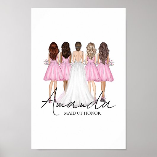 世界にひとつだけの名誉あるメイド・オブ・オナー カスタム ネーム ウォール アート ポスター (正面)