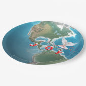 世界にクリスマスの喜び 白い鳩と共に ペーパープレート (アングル)