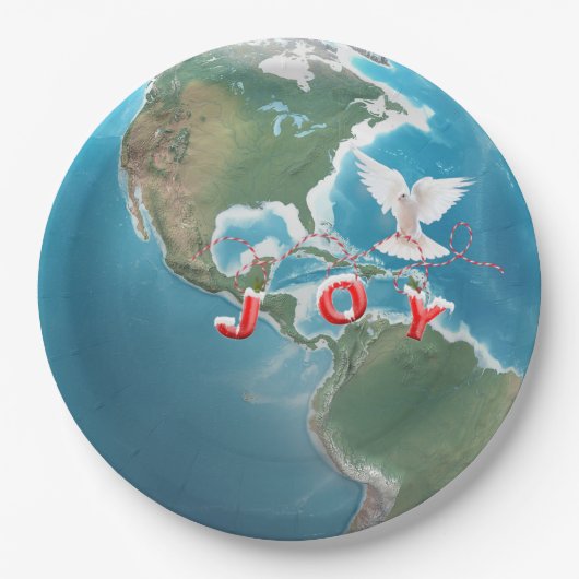 世界にクリスマスの喜び 白い鳩と共に ペーパープレート (正面)