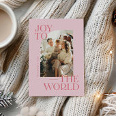 世界にピンクの喜びタイプモダンのクリスマスフォト シーズンカード