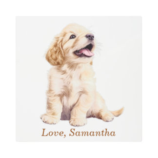 世界に一つだけのゴールデンレトリバーの子犬のための特別なアートオーダーメイドの保育園アート メタルプリント