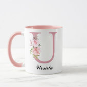世界に一つだけのピンクのバラのモノグラムマグカップ　おばあちゃんへの特別なギフト マグカップ (左)