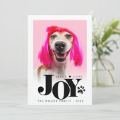 世界に一つだけのペット写真 JOY ポイントラッピング ホリデー シーズンカード (スタンド正面)