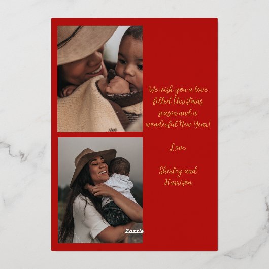 世界に一つだけのホイル加工 ジョイ ファミリー クリスマス フォト 箔シーズンカード (裏面)