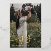 世界に一つだけのホイル加工「ジョイ」家族のクリスマス写真カード 箔シーズンカード (正面)