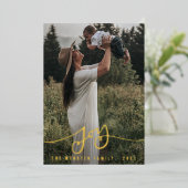 世界に一つだけのホイル加工「ジョイ」家族のクリスマス写真カード 箔シーズンカード (立ち正面)