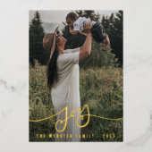 世界に一つだけのリアルホイル「ジョイ」ファミリークリスマスフォト 箔シーズンカード (正面)