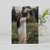 世界に一つだけのリアルホイル「ジョイ」ファミリークリスマスフォト 箔シーズンカード (立ち正面)