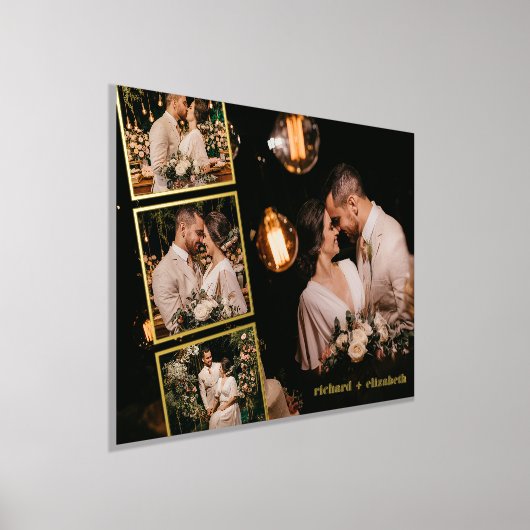 世界に一つだけの写真コラージュ オーダーメイド ネーム入り おしゃれ ゴールド 箔ポスター (レイダウン)