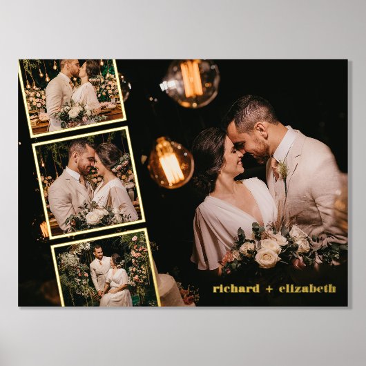 世界に一つだけの写真コラージュ オーダーメイド ネーム入り おしゃれ ゴールド 箔ポスター (正面)