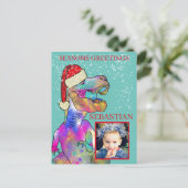 世界に一つだけの子供とサンタと恐竜の写真 シーズンポストカード (スタンド正面)