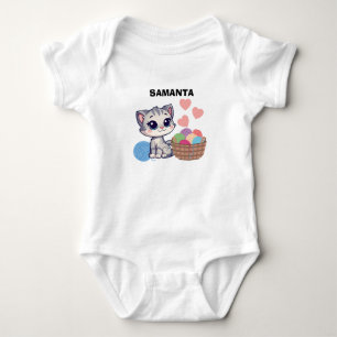 世界に一つだけの子猫と糸の赤ちゃん用ボディスーツ ベビーボディスーツ