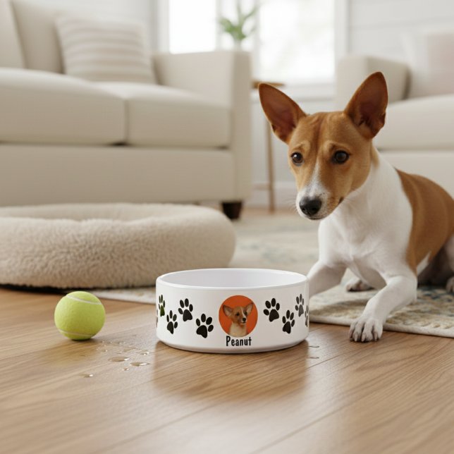 世界に一つだけの愛犬の写真＆名前の肉球プリント ボウル (クリエイターアップロード済み)