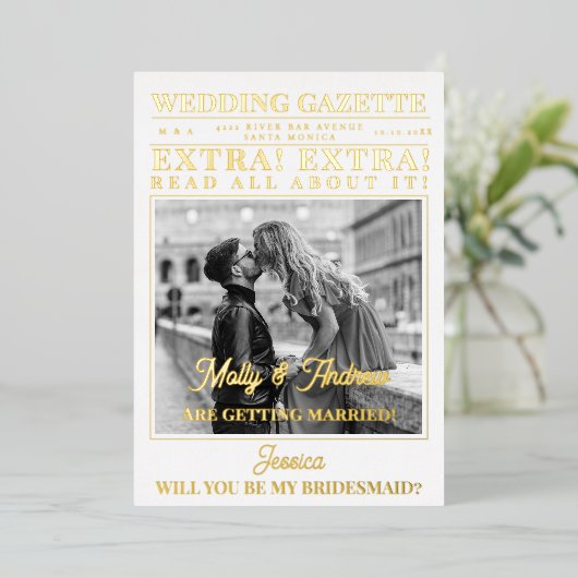 世界に一つだけの新聞写真 ユニークなブライズメイドの提案 箔招待状 (立ち正面)