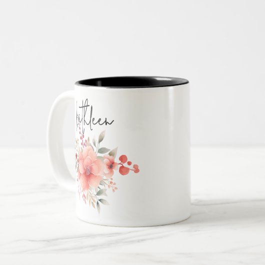 世界に一つだけの水彩花イラストマグカップ 女性へのプレゼントに ツートーンマグカップ (正面左)