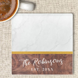世界に一つだけの特別な四角い大理石の木製 姓 エスト 日付 ガラスコースター