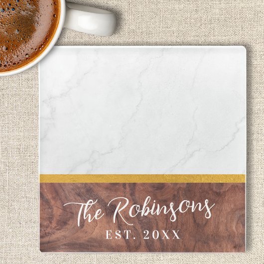 世界に一つだけの特別な四角い大理石の木製 姓 エスト 日付 ガラスコースター
