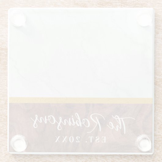 世界に一つだけの特別な四角い大理石の木製 姓 エスト 日付 ガラスコースター (裏面)