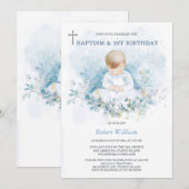 世界に一つだけの特別な男の子の1歳の誕生日と洗礼 招待状 (正面/裏面)