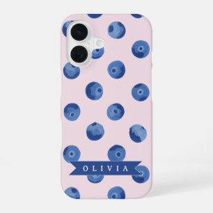 世界に一つだけの特別な贈り物 - 可愛らしいブルーベリーの水彩画ネームギフト iPhone 16ケース