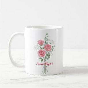 世界に一つだけの誕生花 ピンクのバラ オーダーメイド コーヒーマグカップ