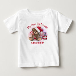 世界に一つだけの赤ちゃんの初めてのクリスマス テディベア ベビーTシャツ