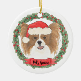 世界に一つだけの赤と白のパピヨン・クリスマスオーナメント セラミックオーナメント