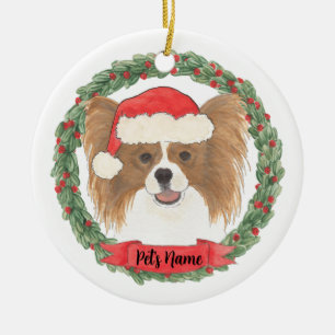 世界に一つだけの赤と白のパピヨン・クリスマスオーナメント セラミックオーナメント