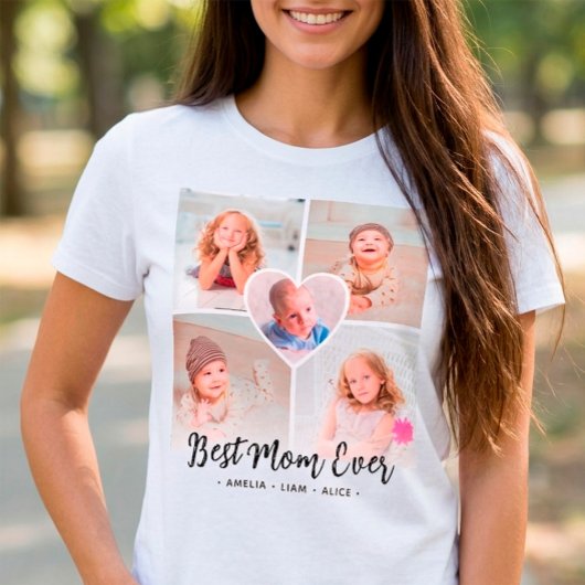 世界に一つだけの"最高のママ"カスタム5枚フォトコラージュ Tシャツ