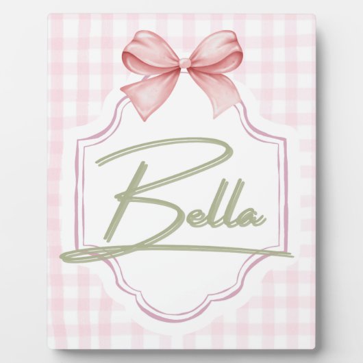 世界に一つだけの Bella Baby Girl Nursery Bow&Gingham フォトプラーク (正面)