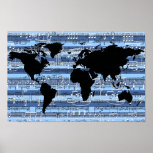 世界に向けたブラック/ブルーの音楽 ポスター