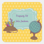 世界に向けて準備ができているパーソナライズされた蔵書票シール スクエアシール (正面)