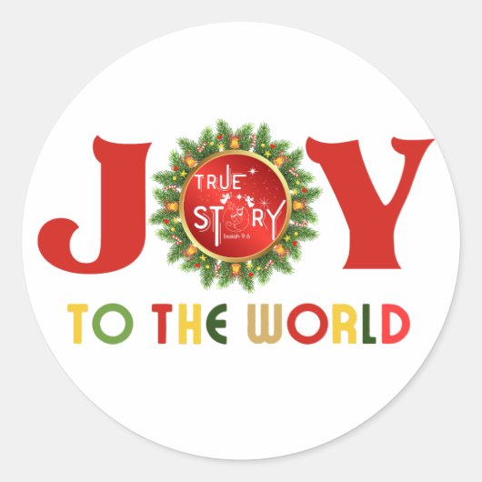 世界に喜びのクリスマスリース ラウンドシール (正面)