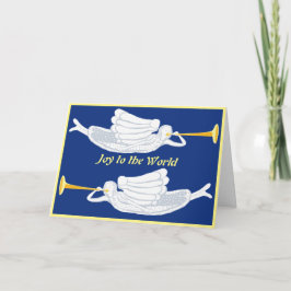 世界に喜びのクリスマス天使がトランペットを吹く カード