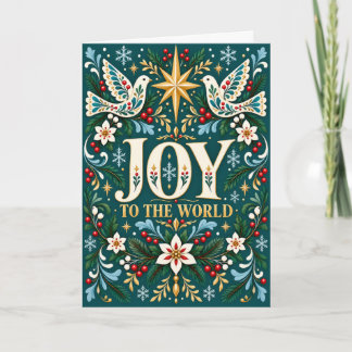 世界に喜びをクリスマスの鳩のフォークアート カード