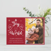 世界に喜びを タイポグラフィー 赤 家族写真 シーズンカード (スタンド正面)